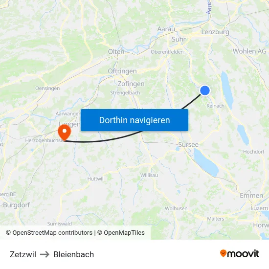 Zetzwil to Bleienbach map