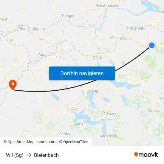 Wil (Sg) to Bleienbach map