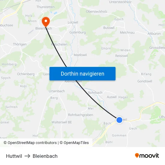 Huttwil to Bleienbach map