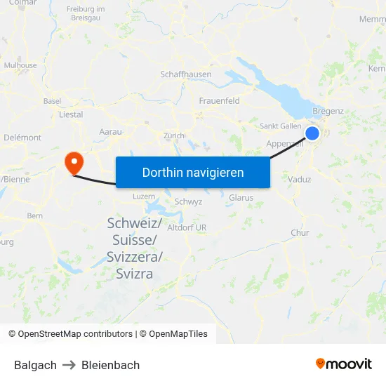 Balgach to Bleienbach map
