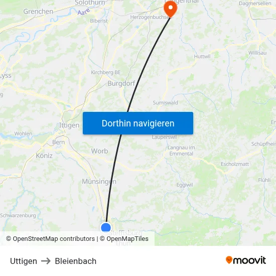 Uttigen to Bleienbach map