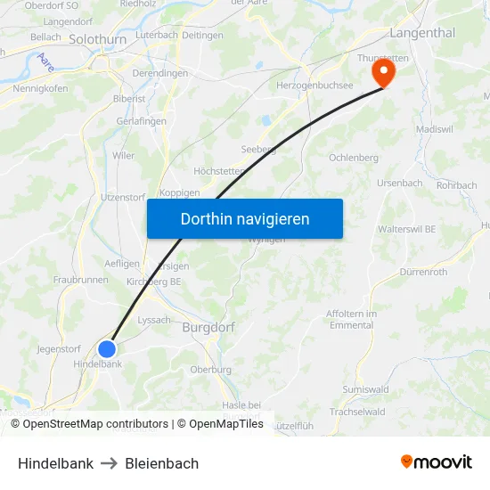 Hindelbank to Bleienbach map