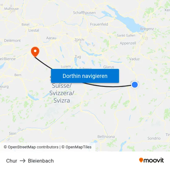 Chur to Bleienbach map