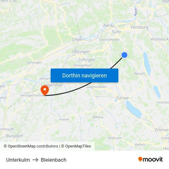 Unterkulm to Bleienbach map