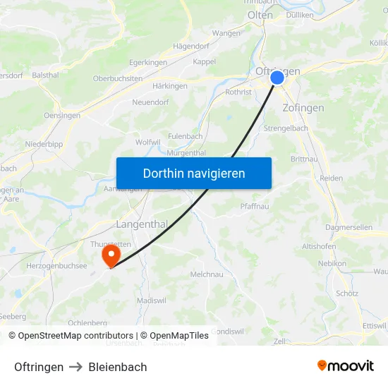 Oftringen to Bleienbach map