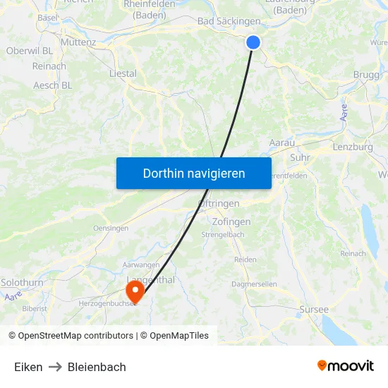 Eiken to Bleienbach map
