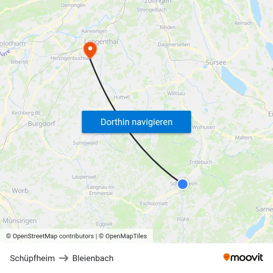 Schüpfheim to Bleienbach map
