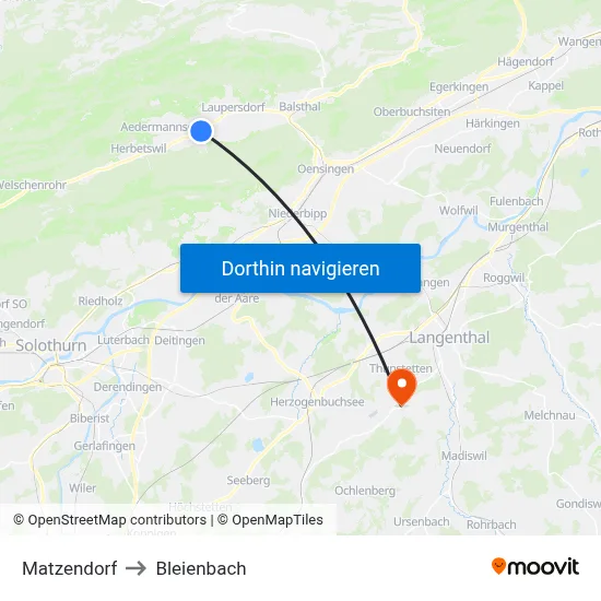 Matzendorf to Bleienbach map