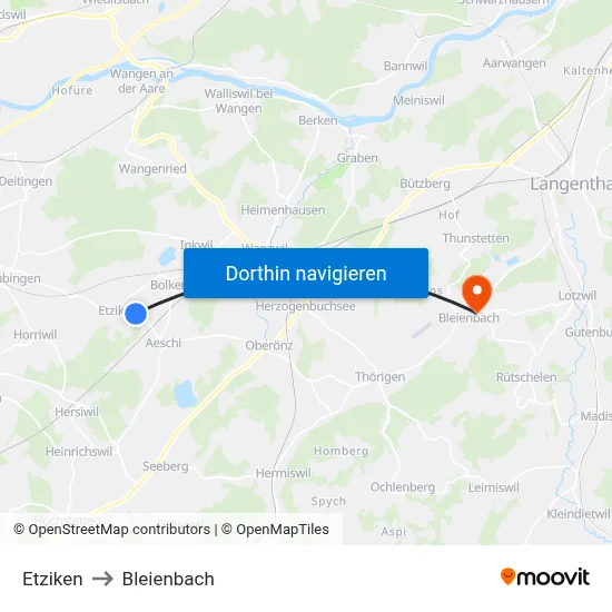 Etziken to Bleienbach map
