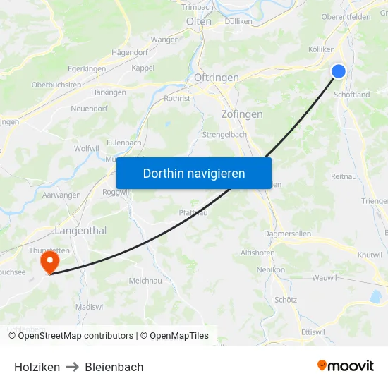 Holziken to Bleienbach map