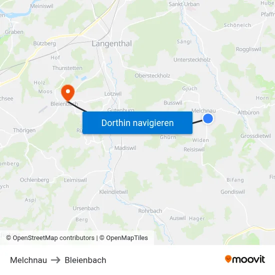 Melchnau to Bleienbach map