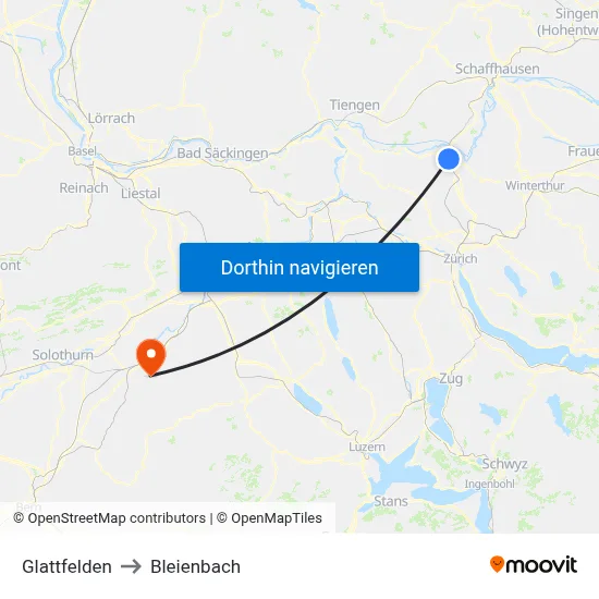 Glattfelden to Bleienbach map