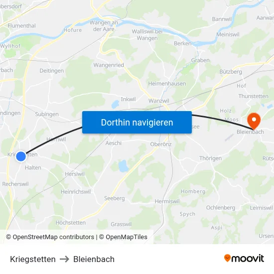 Kriegstetten to Bleienbach map
