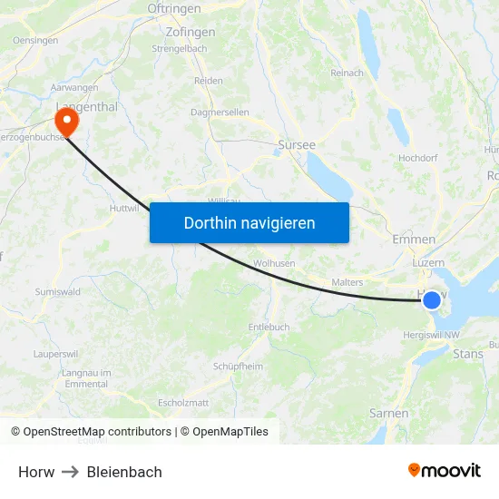 Horw to Bleienbach map