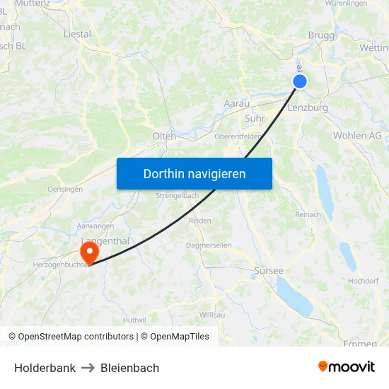 Holderbank to Bleienbach map