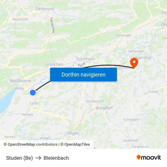 Studen (Be) to Bleienbach map