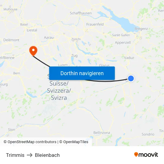 Trimmis to Bleienbach map