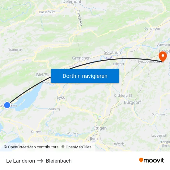Le Landeron to Bleienbach map