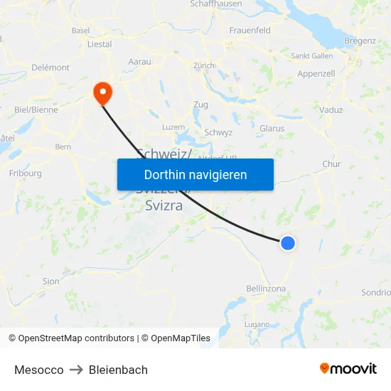 Mesocco to Bleienbach map