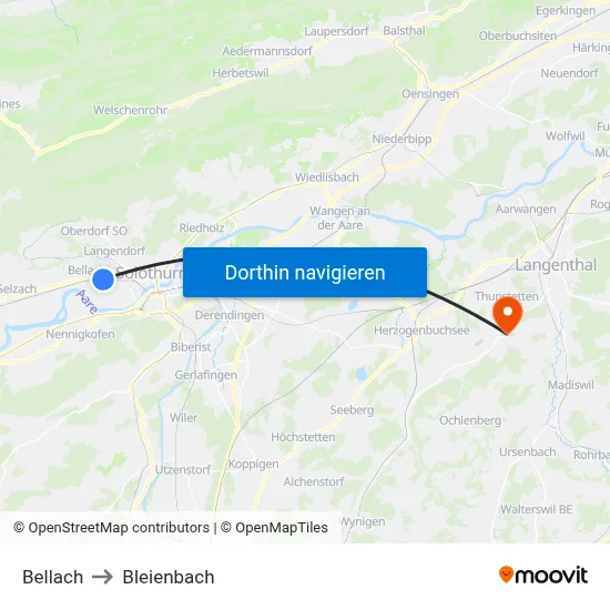 Bellach to Bleienbach map