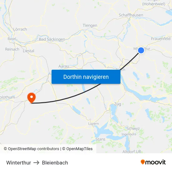 Winterthur to Bleienbach map