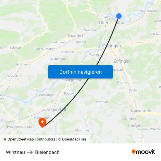 Winznau to Bleienbach map