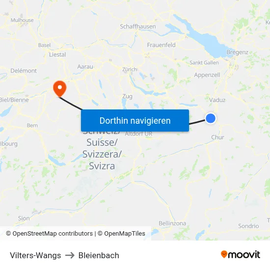 Vilters-Wangs to Bleienbach map