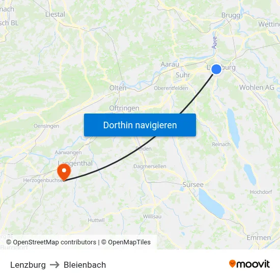 Lenzburg to Bleienbach map