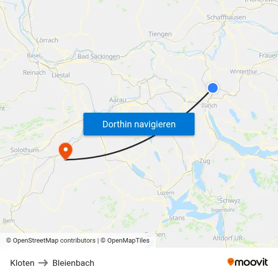 Kloten to Bleienbach map