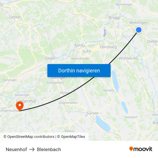 Neuenhof to Bleienbach map