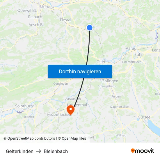 Gelterkinden to Bleienbach map
