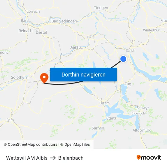 Wettswil AM Albis to Bleienbach map