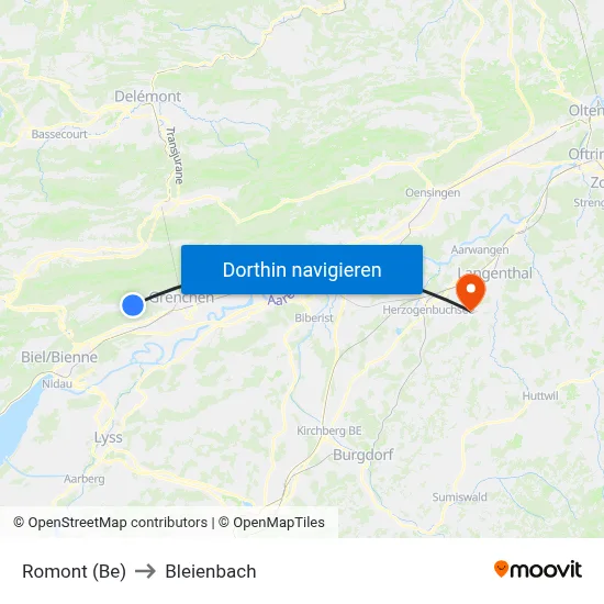 Romont (Be) to Bleienbach map