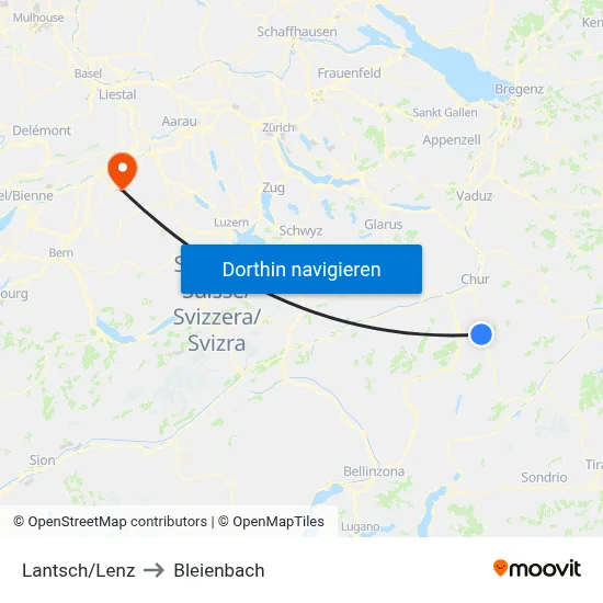 Lantsch/Lenz to Bleienbach map