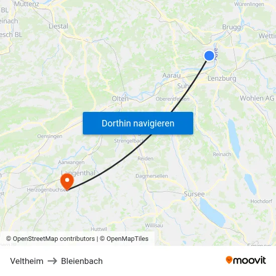 Veltheim to Bleienbach map