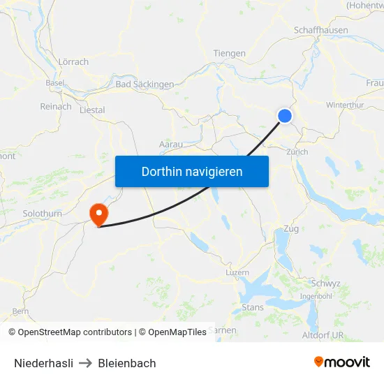 Niederhasli to Bleienbach map