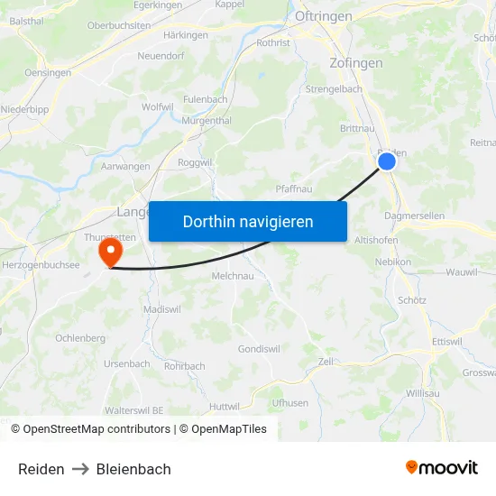 Reiden to Bleienbach map