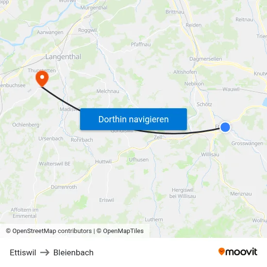 Ettiswil to Bleienbach map