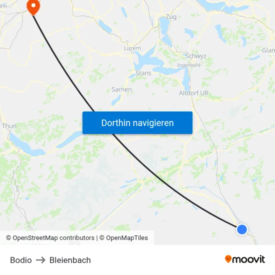 Bodio to Bleienbach map