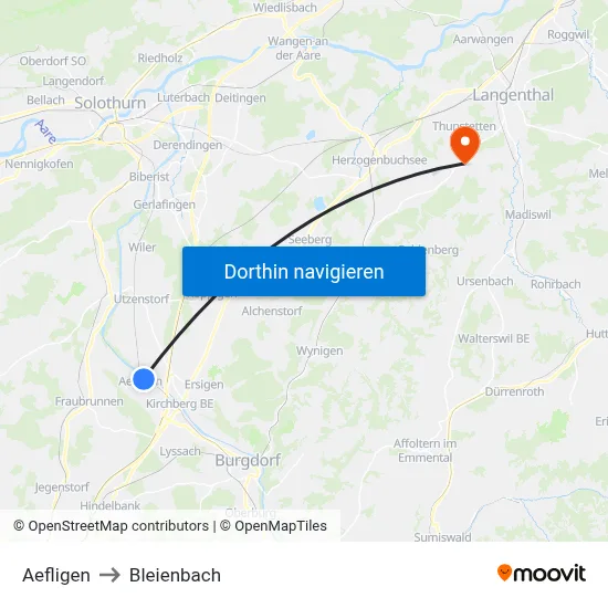 Aefligen to Bleienbach map