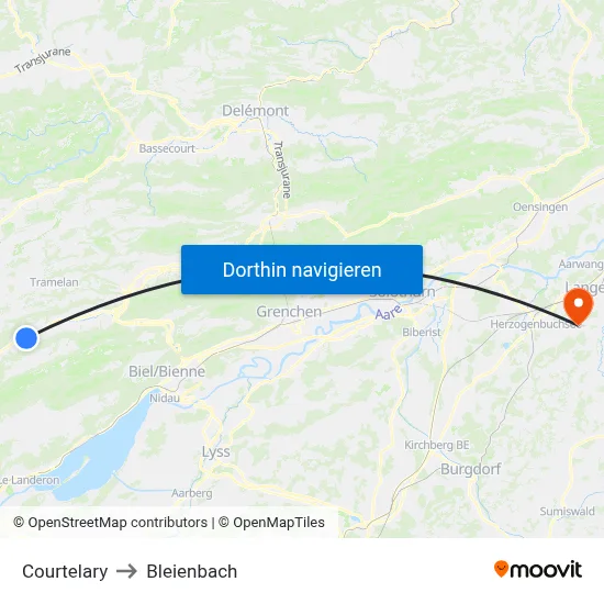 Courtelary to Bleienbach map