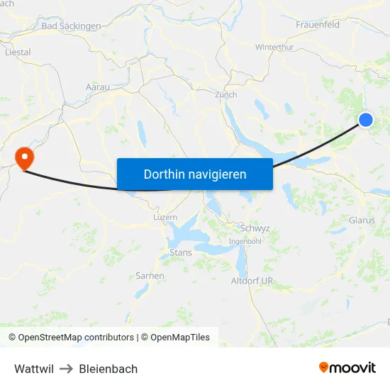 Wattwil to Bleienbach map