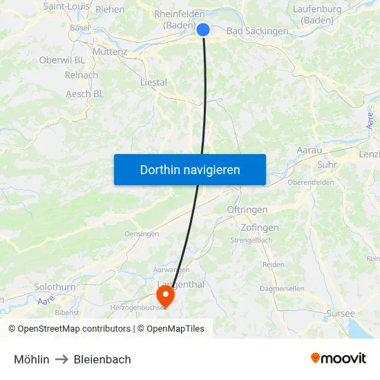 Möhlin to Bleienbach map