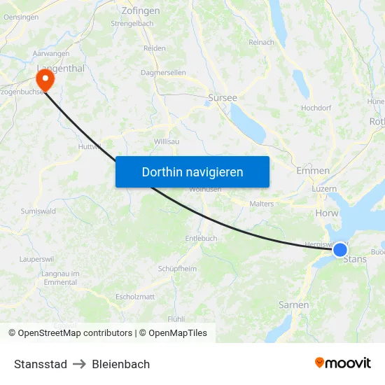 Stansstad to Bleienbach map
