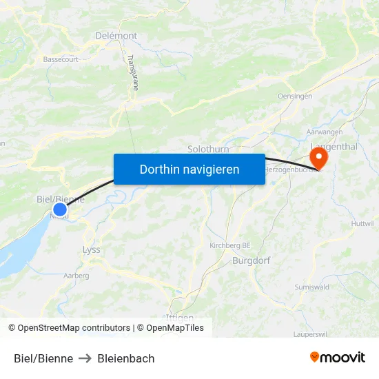Biel/Bienne to Bleienbach map