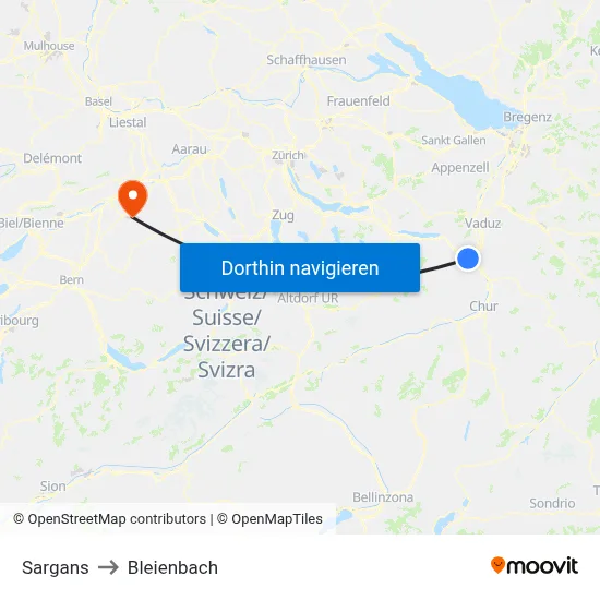 Sargans to Bleienbach map