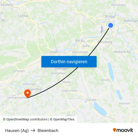 Hausen (Ag) to Bleienbach map