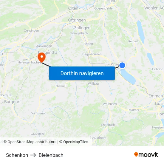 Schenkon to Bleienbach map