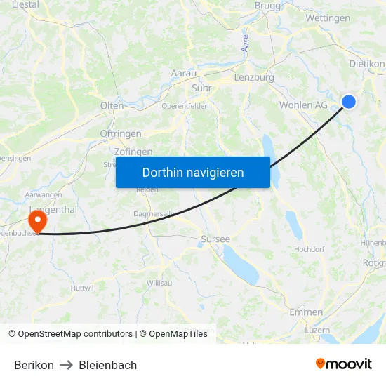 Berikon to Bleienbach map