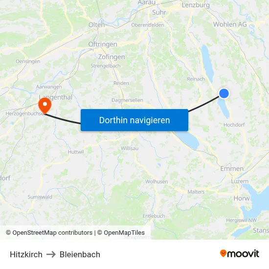 Hitzkirch to Bleienbach map